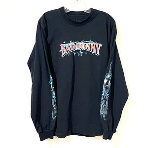 BAD BUNNY Top Size Medium Black 2022 El Ultimo Del Mundo Las Vegas Long Sleeve